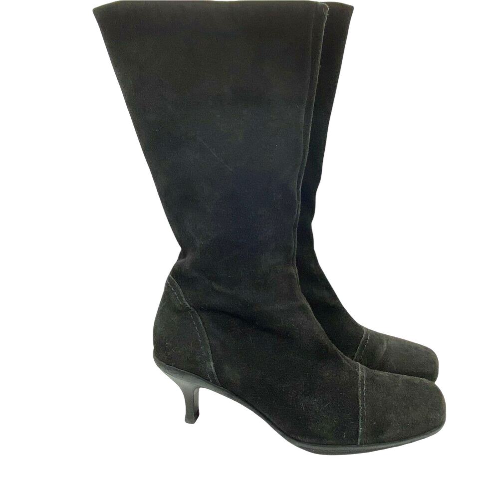 Kitten Heel Boots Vintage La Canadienne Women's Black Suede Square Toe sz 10 M
